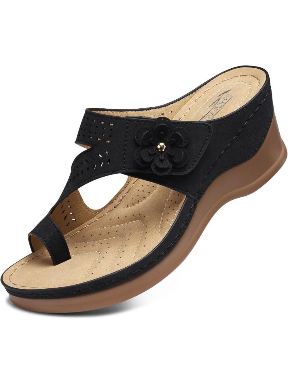 Women's Black Wedge Sandals Comfortable Dressy Slip-On Summer Shoes Flip Flops